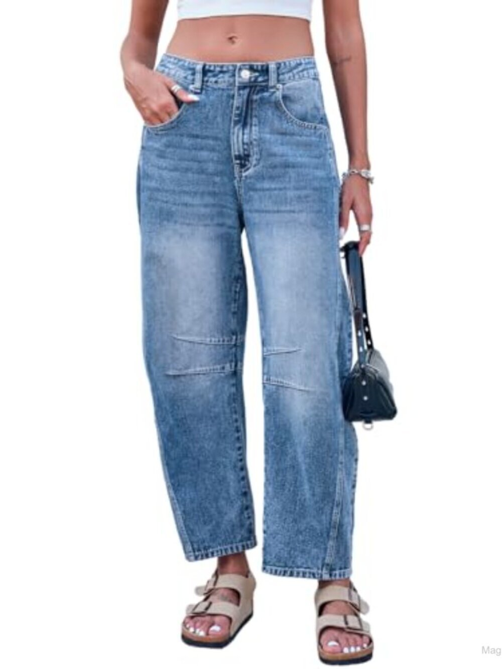 Wide Leg Baggy Jeans for Women Stretchy Denim Ankle Length